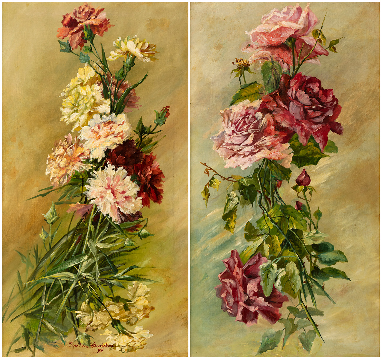 JOSEFA TEXIDOR TORRES, known as PEPITA TEXIDOR (Barcelona, 1865- 1914)"Roses and carnations",