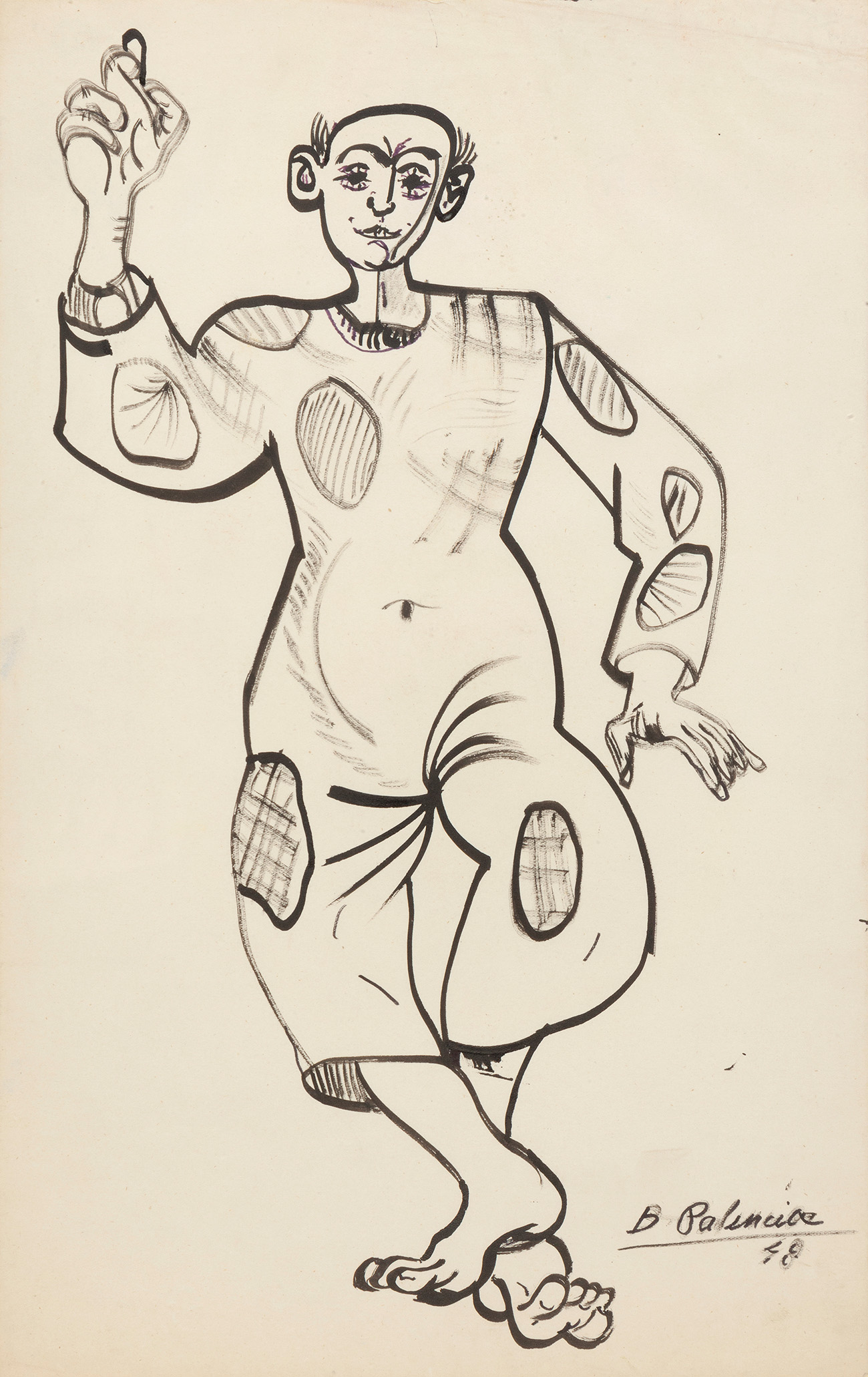 BENJAMÍN PALENCIA (Barrax, Albacete, 1894 - Madrid, 1980)."Clown. 1948.Ink on paper.Signed and dated