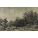 JAUME PAHISSA LAPORTA (Barcelona, 1846 - 1928)."Landscape".Charcoal drawing on paper.Signed in the