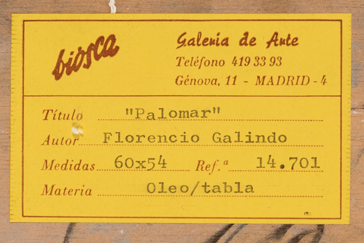 FLORENCIO GALINDO DE LA VARA (Adanero, 1947 - Avila, 28 October 2016)."Palomar. 1989.Oil on panel. - Image 3 of 6