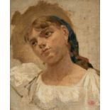 Spanish school; late 19th century."Study of a lady".Oil on canvas glued to panel.It presents