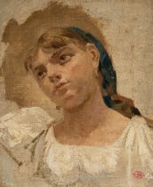 Spanish school; late 19th century."Study of a lady".Oil on canvas glued to panel.It presents
