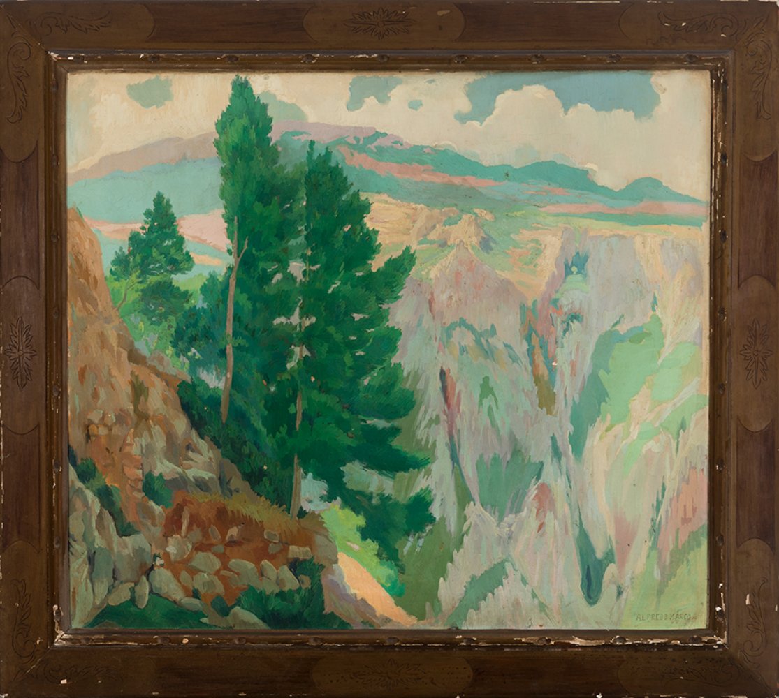 Spanish school of the 20th century. "Landscape".Oil on canvas,With label on the back.It has - Image 3 of 5