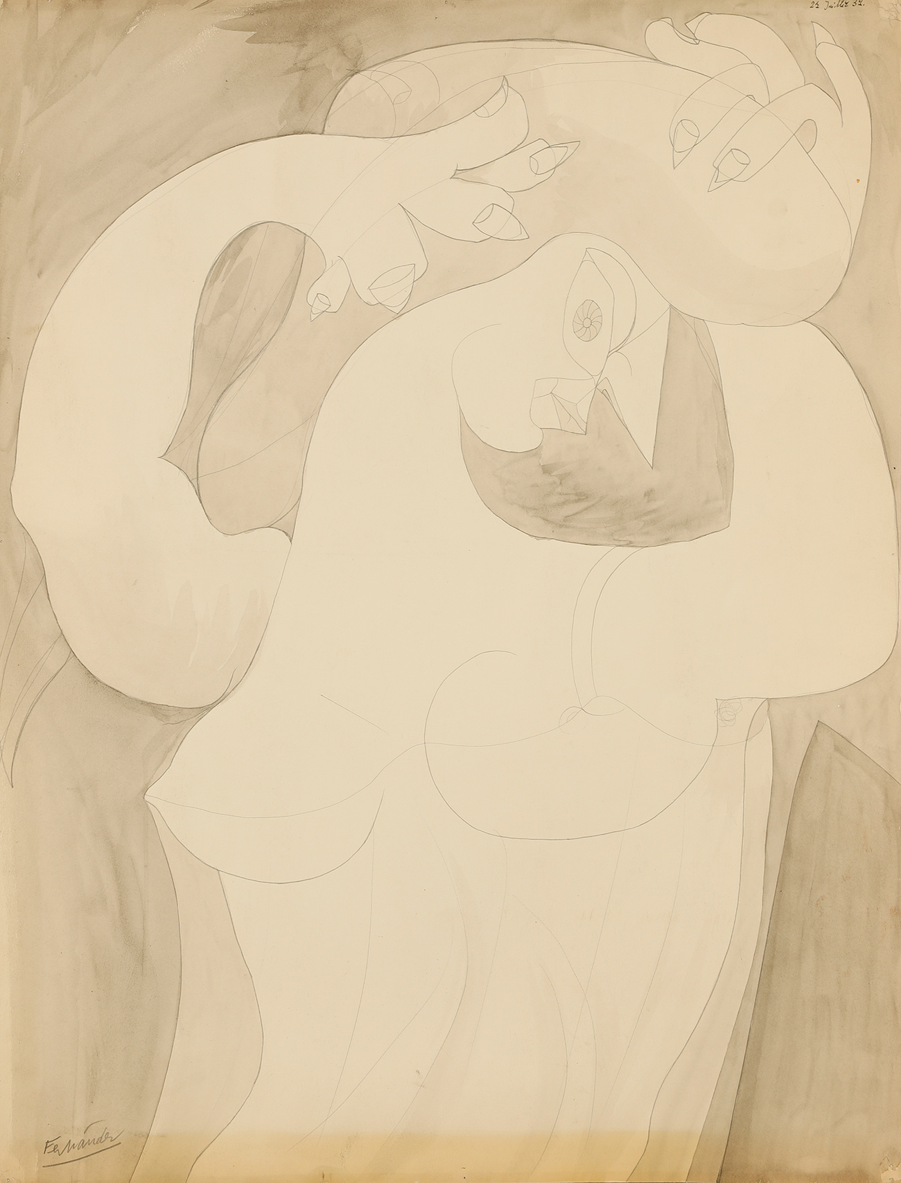 LUIS FERNÁNDEZ LÓPEZ (Oviedo, 1900- Paris, 1973)."Female Figure", 1939.Watercolour and pencil on