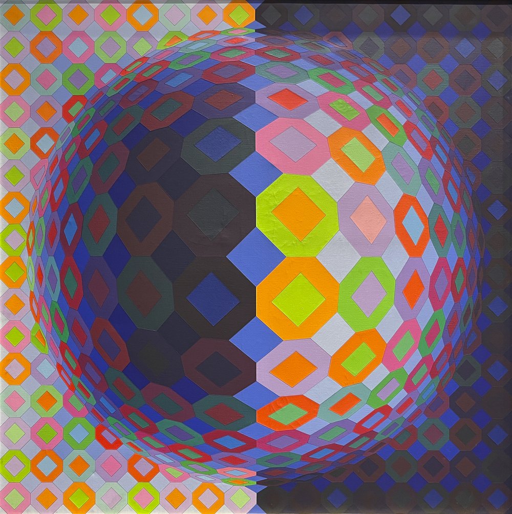 VICTOR VASARELY (Pécs, Hungary, 1908 - Paris, 1997)."Multicheyt", 1973Oil on canvas.Signed in the