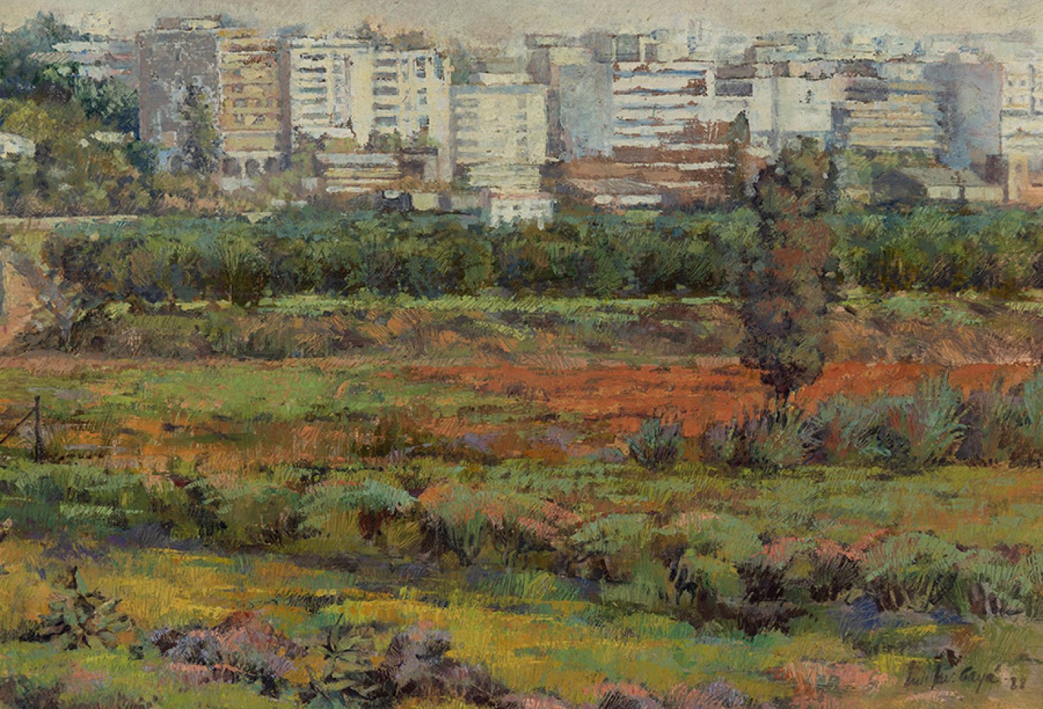 LUIS JAVIER GAYÁ SOLER (Madrid, 1962)."Urban landscape", 1988.Oil on panel.There is a tear in the - Image 5 of 6