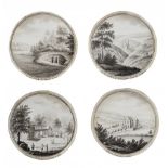 Belgian school of the late 18th century."Landscapes".Ink on vellum (x4).Provenance: private