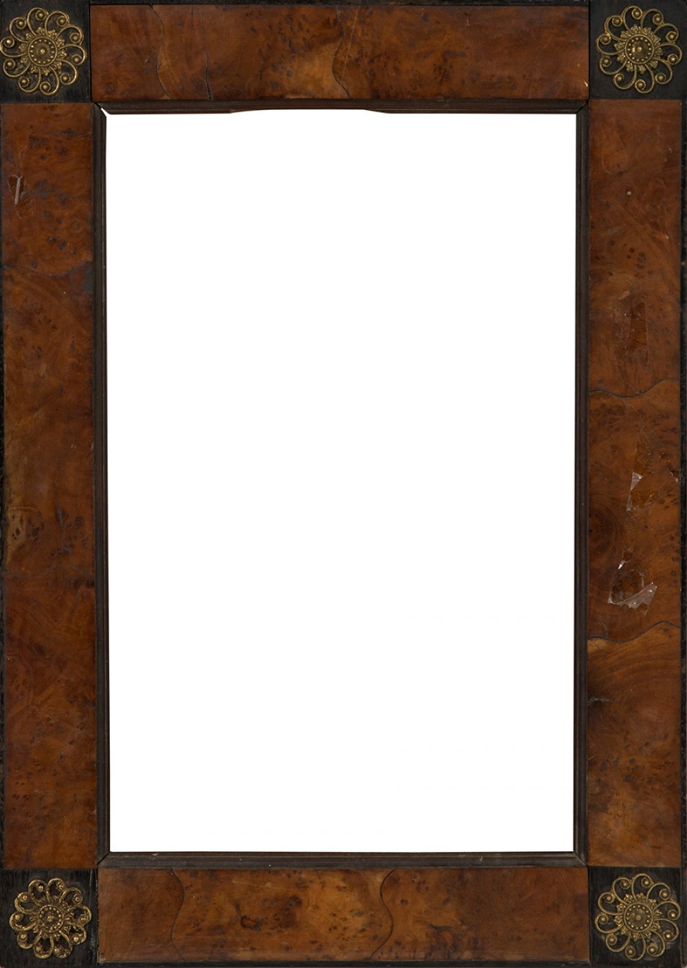 Frame; circa 1815.Walnut root and brass appliques.Provenance: private collection conceived from