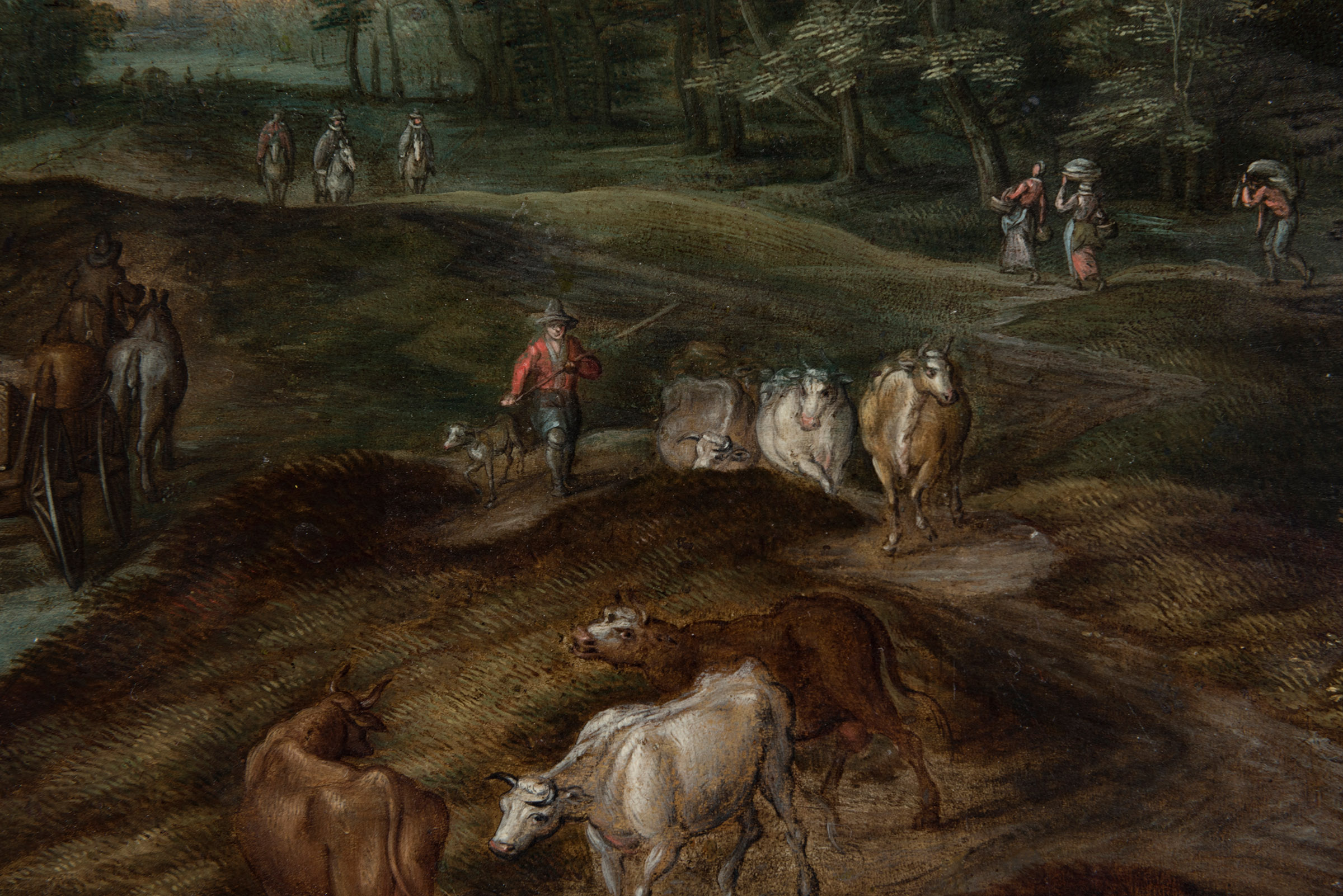 Atelier of JAN BRUEGHEL I (Brussels, 1568 - Antwerp, 1625)"Landscape with Carriages and Animals. - Image 4 of 7