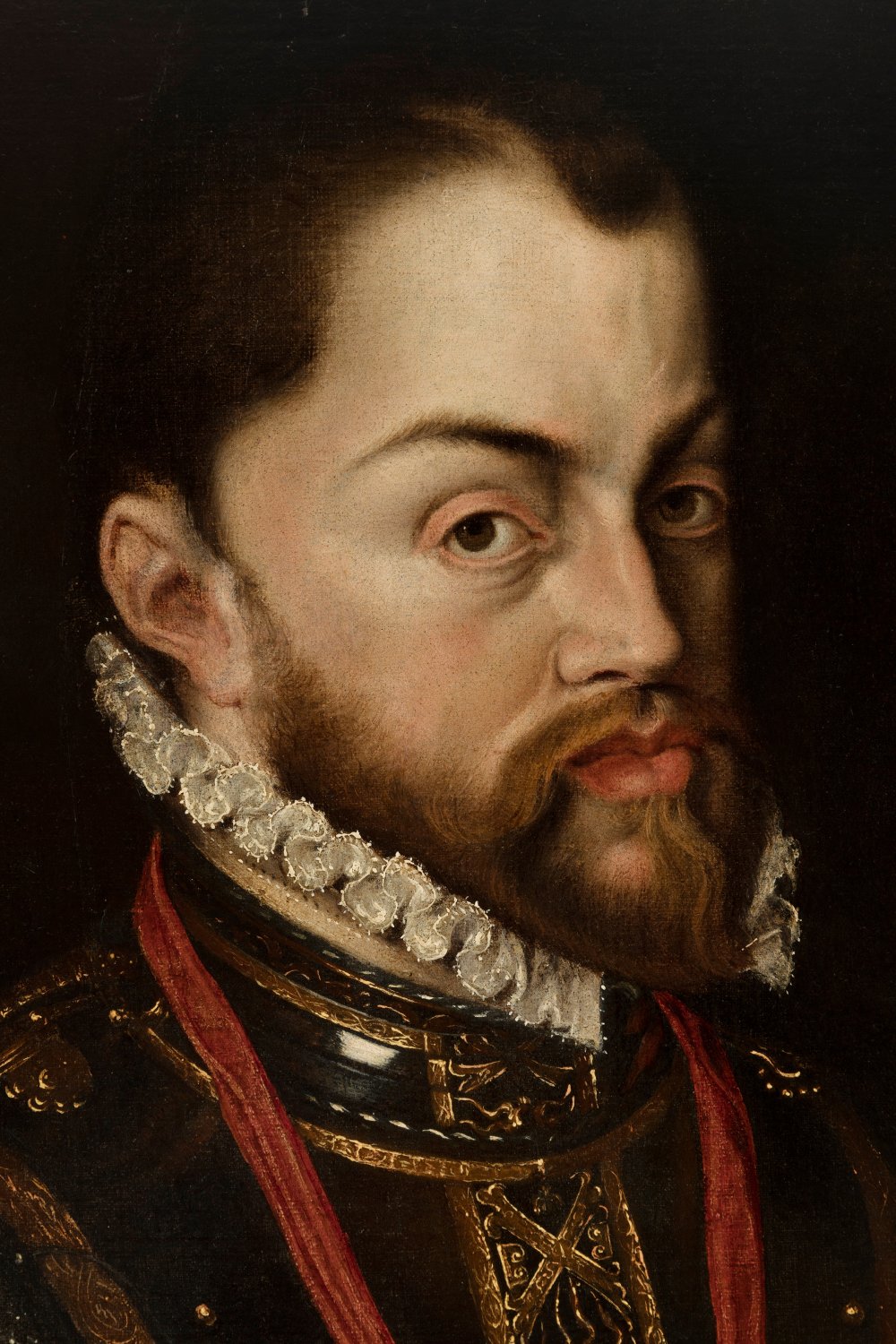 Circle of ANTONIO MORO (Utrecht, between 1516 and 1520 - Antwerp?, 1575/1576)."Philip II.Oil on - Image 5 of 7