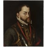 Circle of ANTONIO MORO (Utrecht, between 1516 and 1520 - Antwerp?, 1575/1576)."Philip II.Oil on