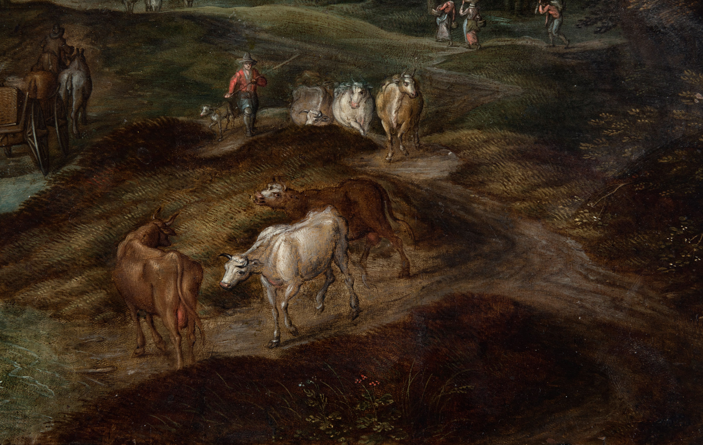 Atelier of JAN BRUEGHEL I (Brussels, 1568 - Antwerp, 1625)"Landscape with Carriages and Animals. - Image 5 of 7