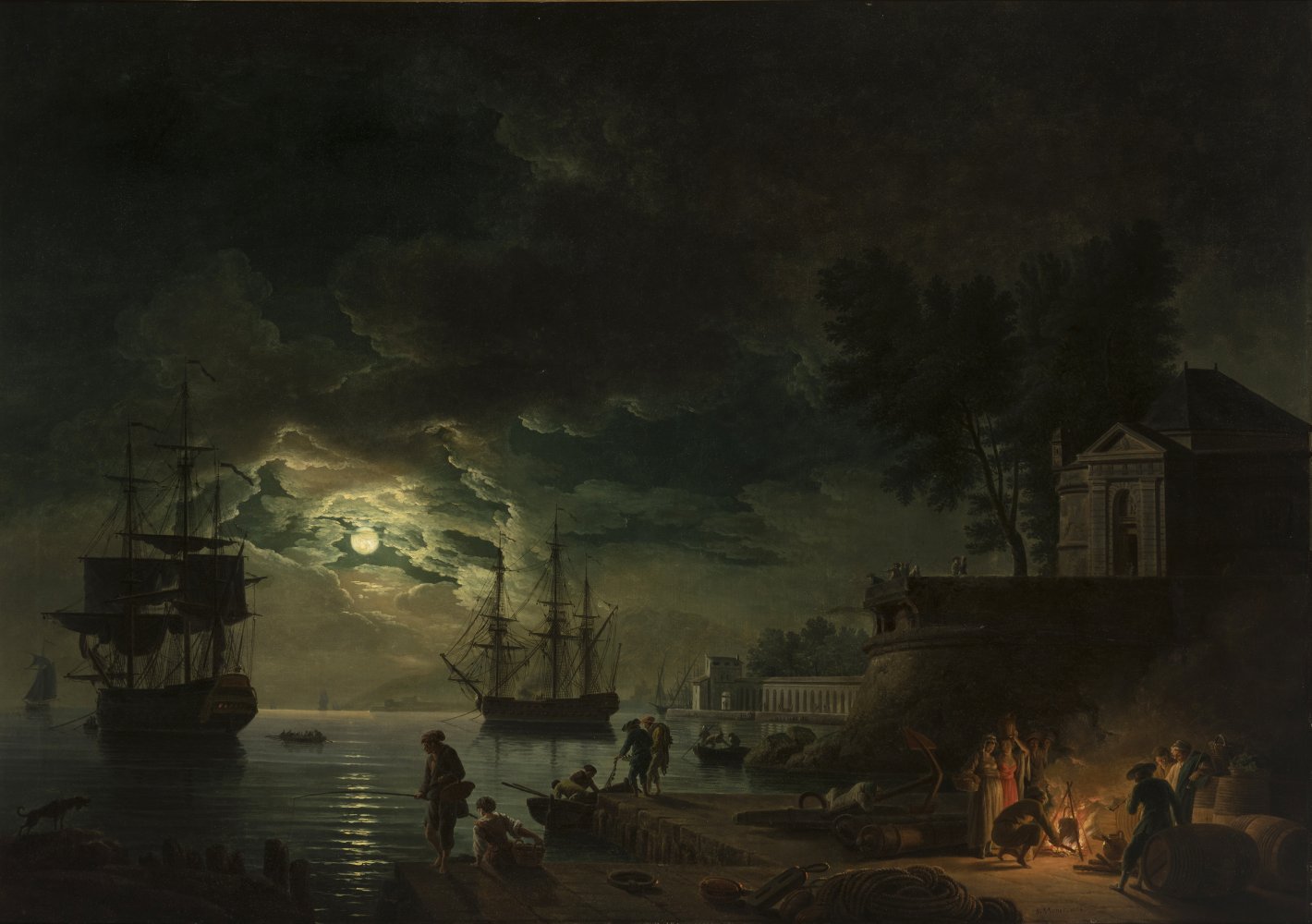 ANTOINE-FRANÇOIS VERNET (France,1730-1779)."Moonlight, 1774.Oil on canvas. 19th century re-