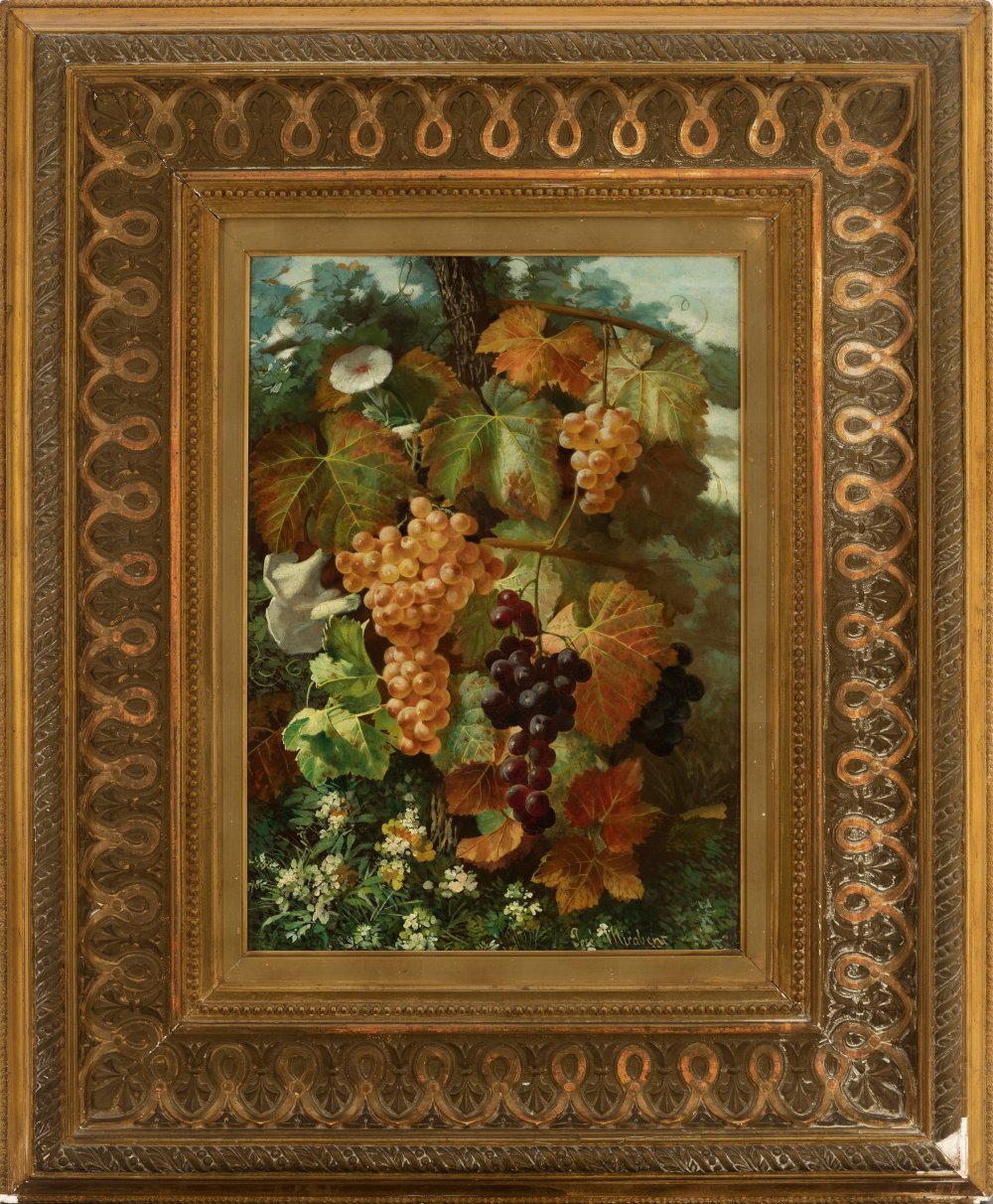 JOSÉ MIRABENT GATELL (Barcelona, 1831 - 1899)."Clusters of Grapes in a Truncheon".Oil on panel. - Image 3 of 7