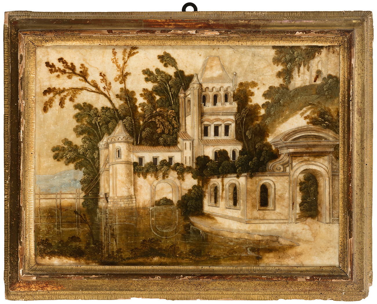 Italian school of the late 17th-early 18th century."Caprices".Pair of oil paintings on alabaster.One - Image 6 of 7