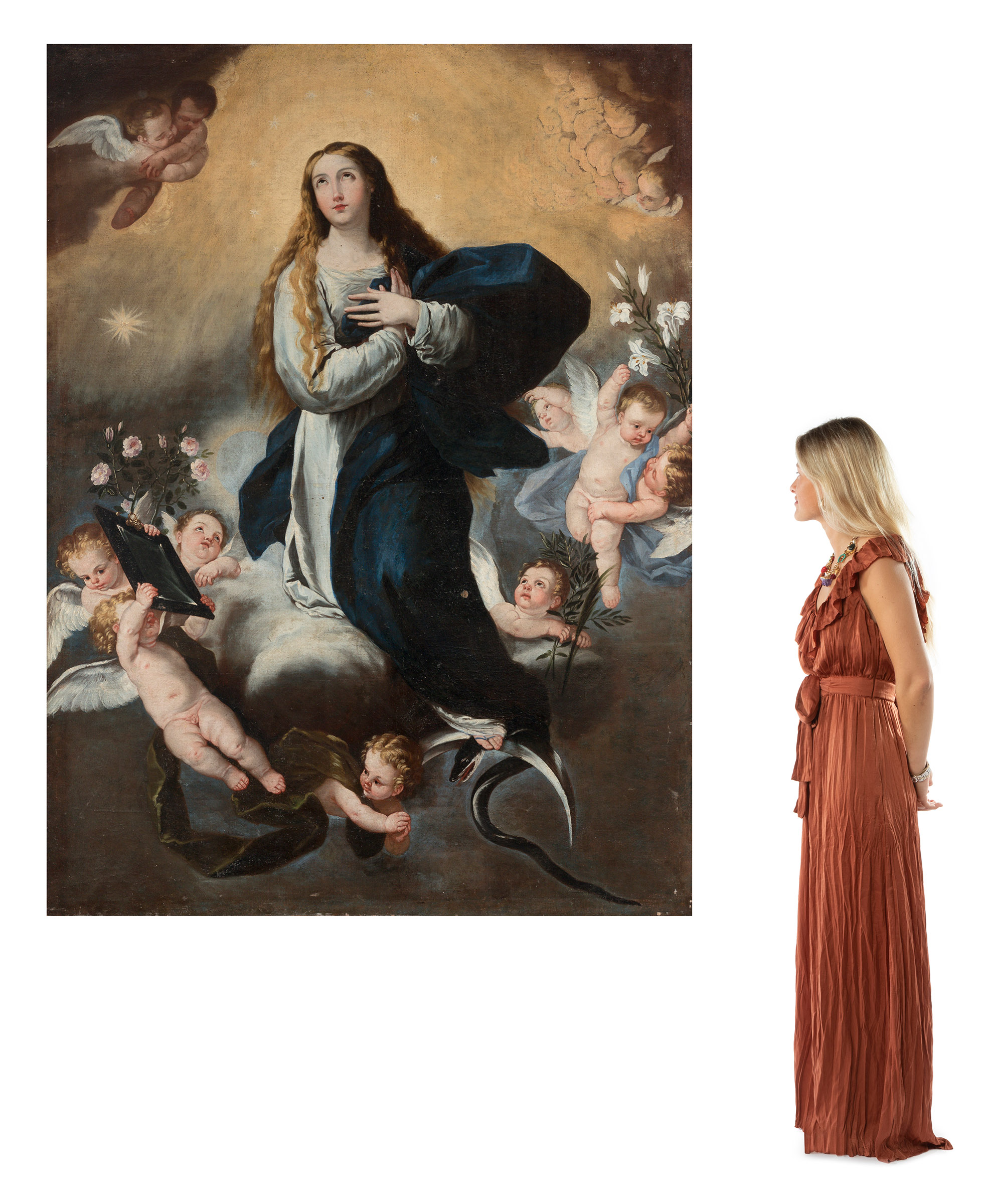 Neapolitan school of the 17th century."Immaculate Conception".Oil on canvas. Re-embellished.The - Image 2 of 4