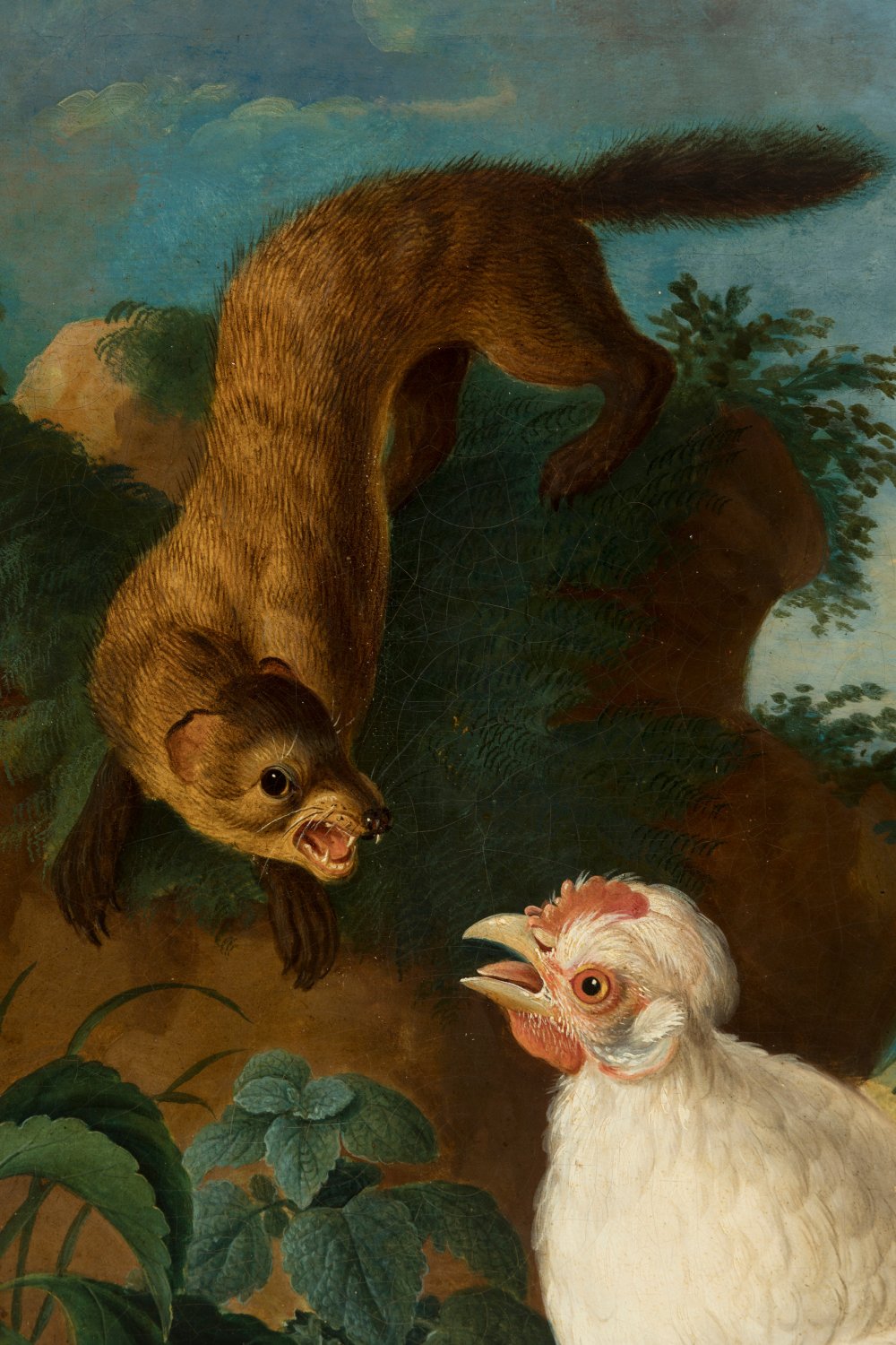 VENCESLAO WEHRLIN (Italy, 1746 (?) -1780)."Fox attacking".Oil on canvas.It has faults and a later - Image 6 of 6