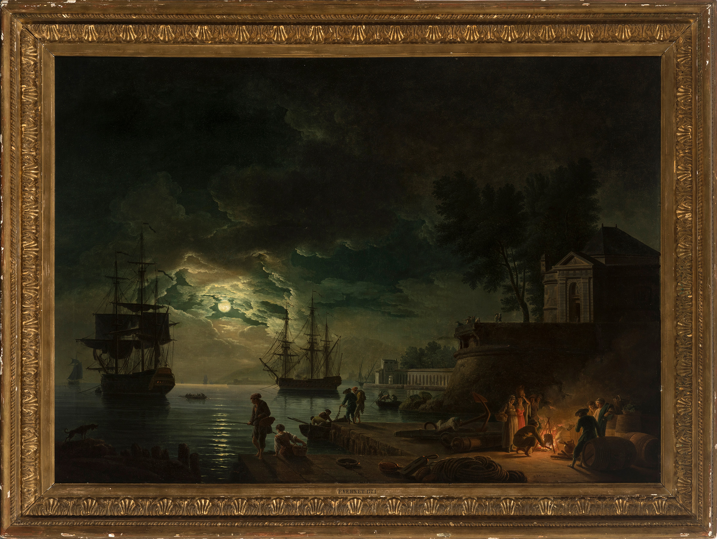 ANTOINE-FRANÇOIS VERNET (France,1730-1779)."Moonlight, 1774.Oil on canvas. 19th century re- - Image 2 of 7