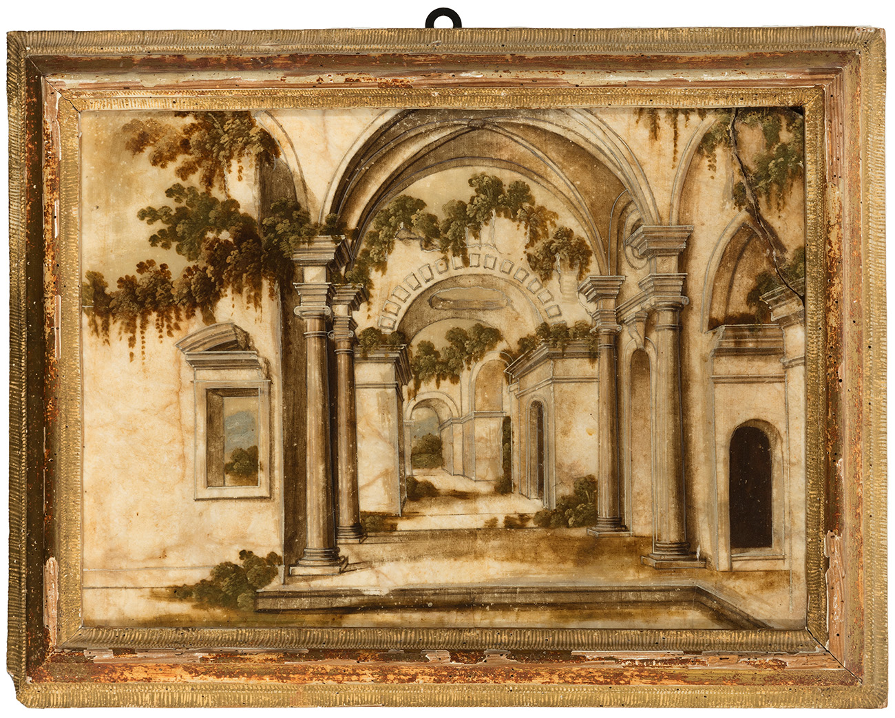 Italian school of the late 17th-early 18th century."Caprices".Pair of oil paintings on alabaster.One - Image 7 of 7