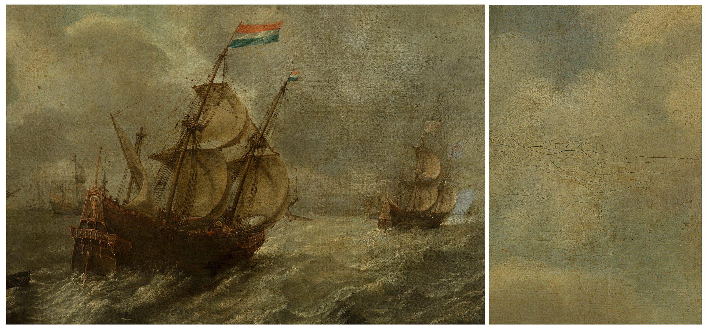 17th century Dutch school."Marina".Oil on canvas.Presents tasting of cleaning.It shows label on - Image 3 of 7