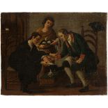 American school of the second half of the 18th century."Visit to the doctor".Oil on canvas. Re-