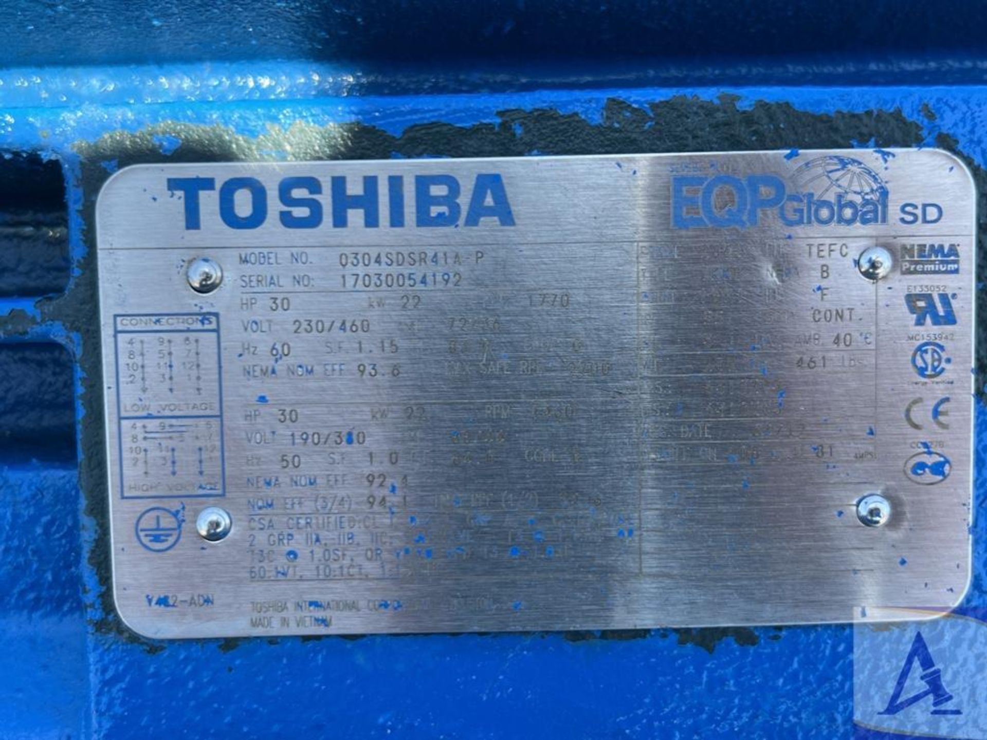 Toshiba 30HP Electric Motor - Image 9 of 14