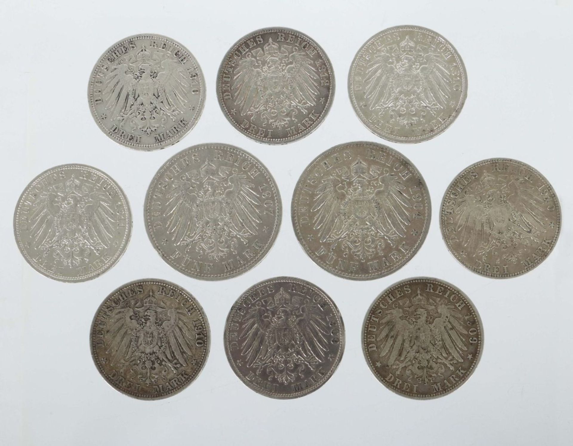 10 Reichsmark-Münzen 1904-12, Silber, - Image 2 of 2
