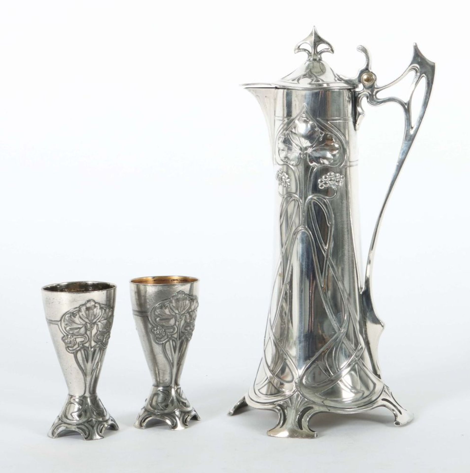 Jugendstil-Weinkanne & 2 -Becher WMF,