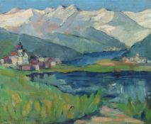Maler des 20. Jh. "Bergsee mit Dorf",