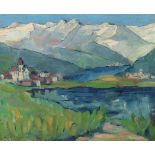 Maler des 20. Jh. "Bergsee mit Dorf",