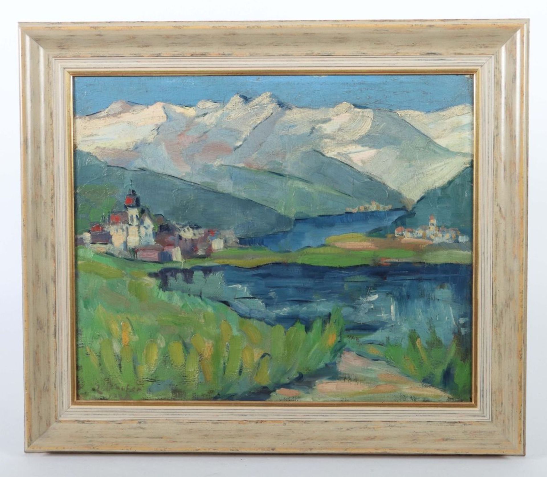 Maler des 20. Jh. "Bergsee mit Dorf", - Bild 2 aus 4