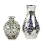 2 Vasen mit Silberoverlay 20. Jh.,