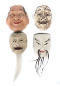 Vier No-Masken Japan, Holz geschnitzt