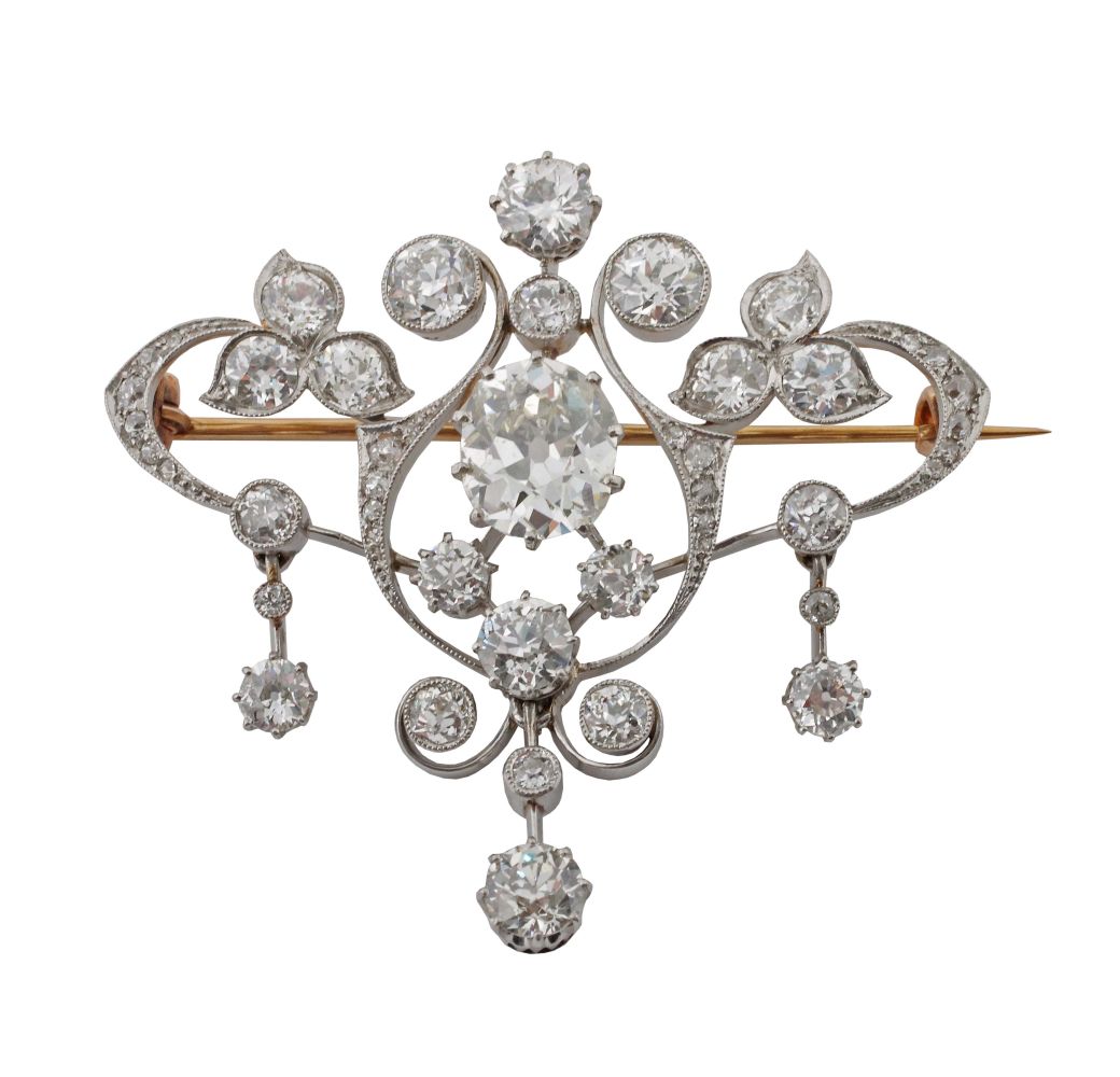 Belle Époque Diamantbrosche um 1890,