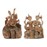 Zwei Holzfiguren Burma, 20. Jh., Holz
