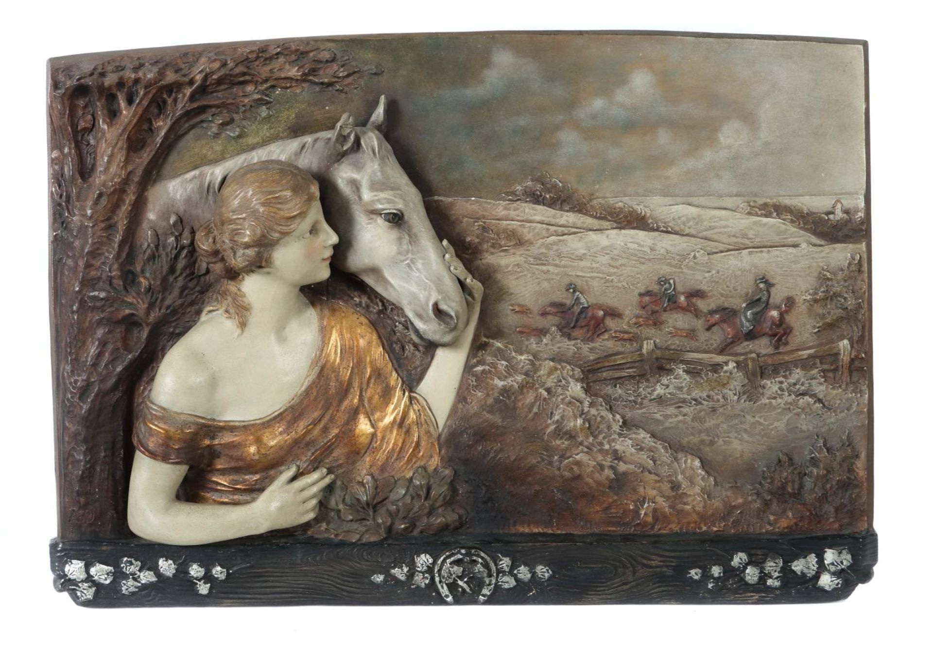 Reliefiertes Wandbild "Dame mit Pferd"