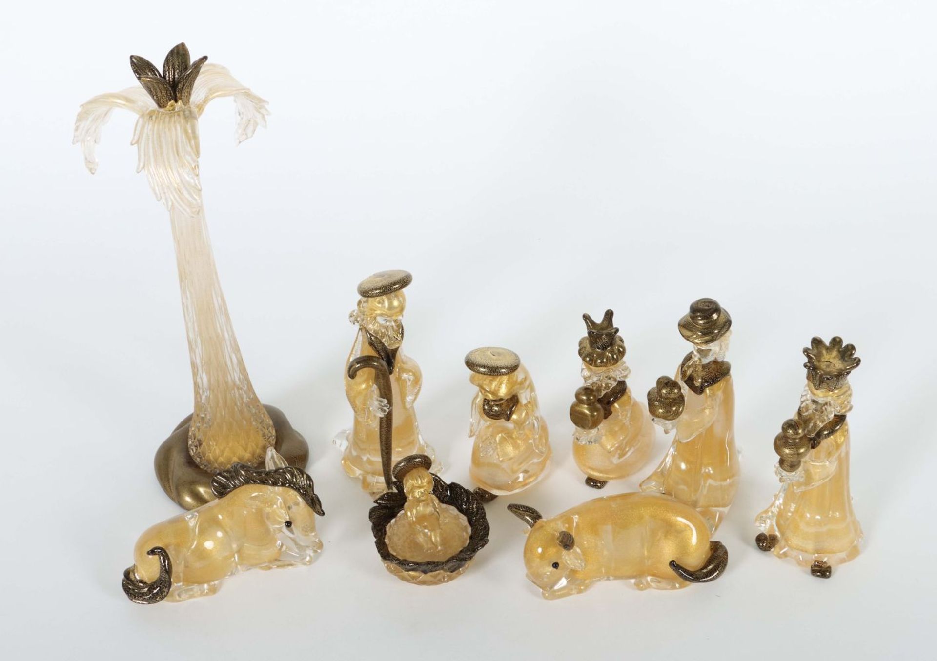8 Glas-Krippenfiguren, mit Palme - Bild 2 aus 2
