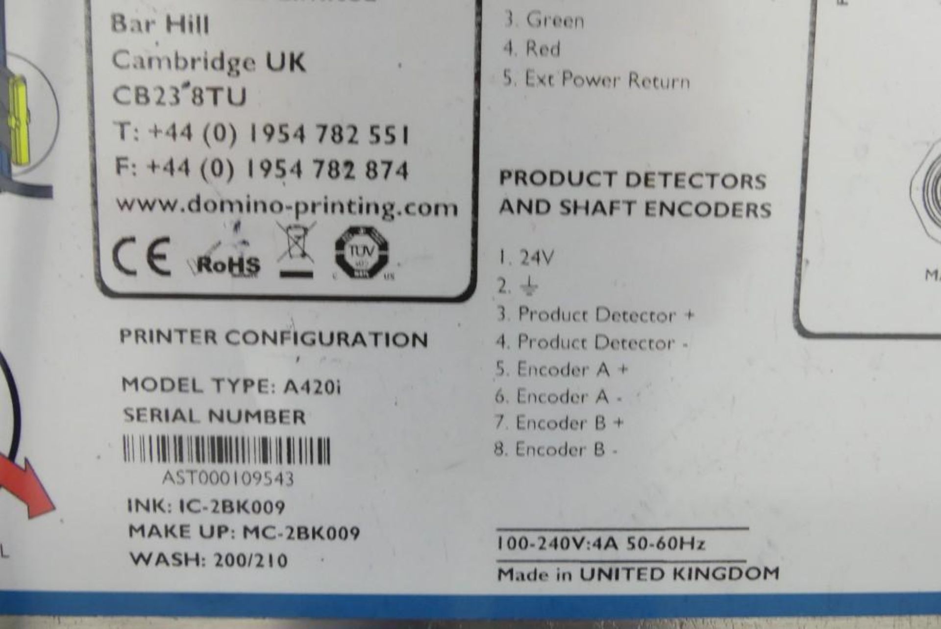 Domino A420i Continuous Ink Jet Coder Printer - Image 9 of 10
