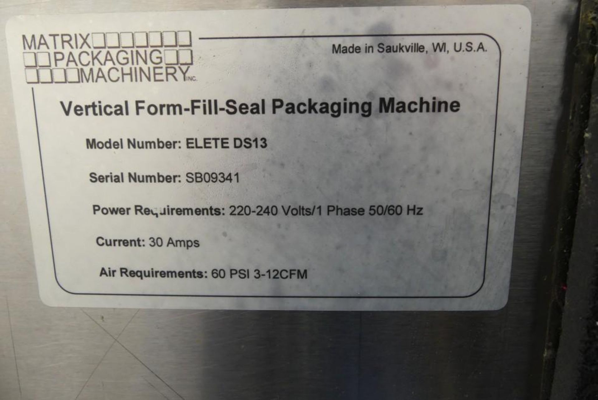 Matrix Elete DS13 Vertical Form Fill Seal Machine - Image 32 of 34