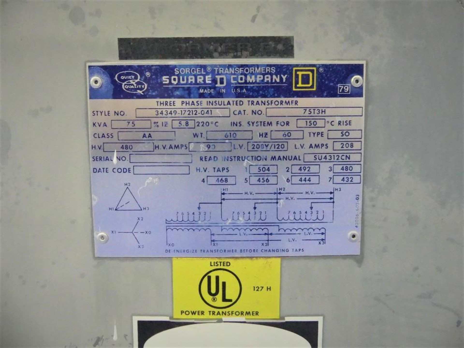 Square D 75T3H 75 kVA Dry Type Transformer - Image 8 of 8