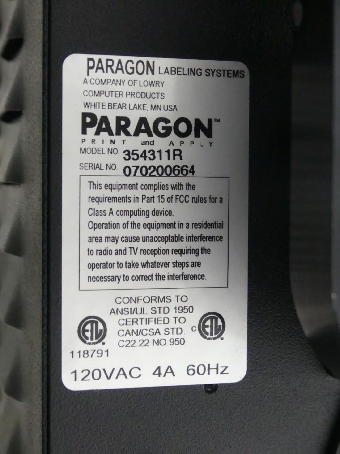 Paragon Labeling 354311R Print and Apply Labeler - Image 15 of 15