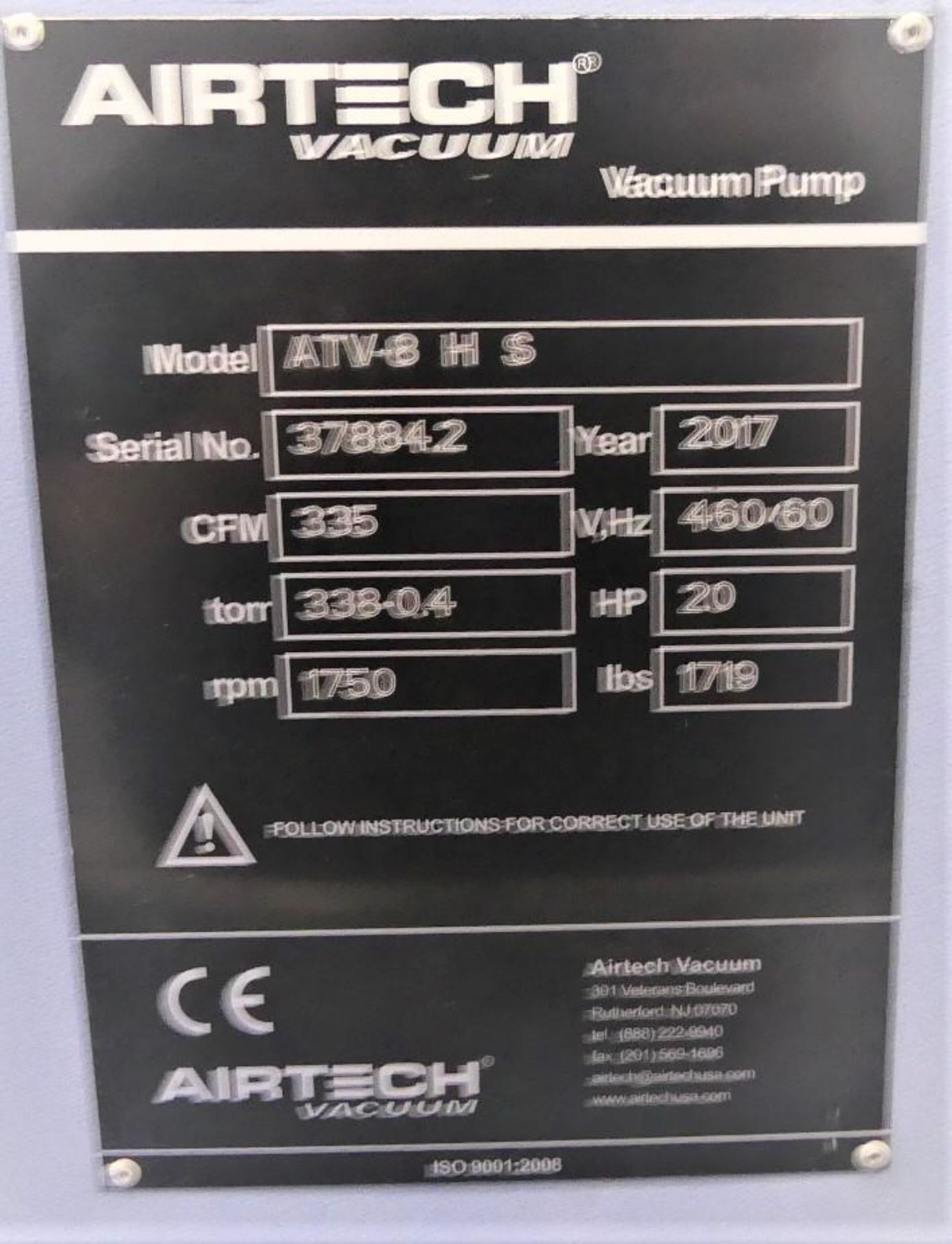 AirTech ATV-8 H S Rotary Vane Vacuum Pump - Image 8 of 8