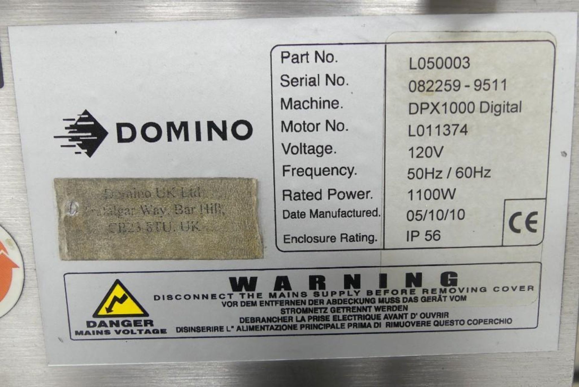 Domino D300+ Laser Coder DPX1000 Fume Extractor - Image 14 of 15