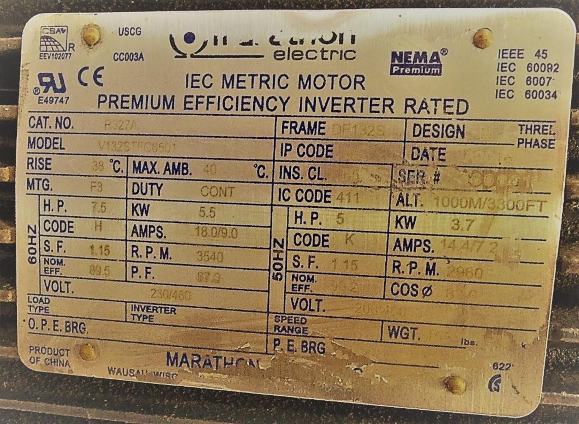 Skid of Three 7.5 Horsepower Motors - Image 5 of 8