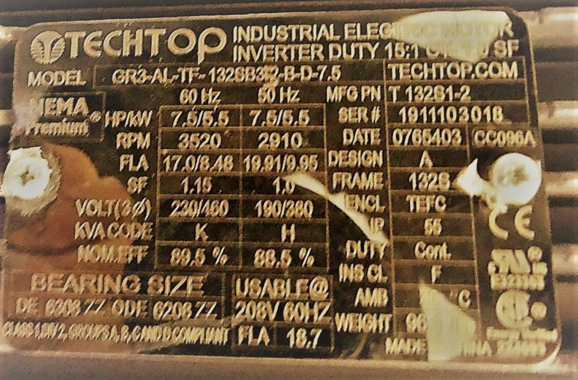 Skid of Three 7.5 Horsepower Motors - Image 6 of 8