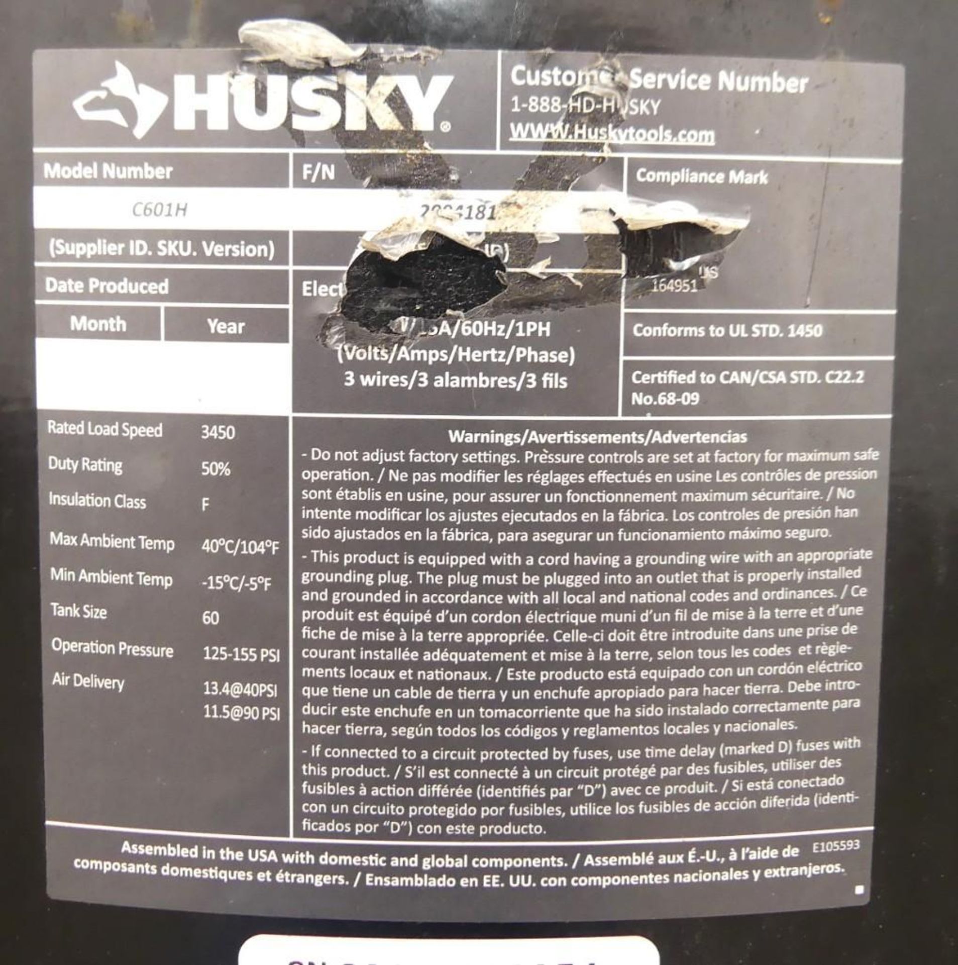 Husky 60 Gallon Air Compressor - Image 12 of 14
