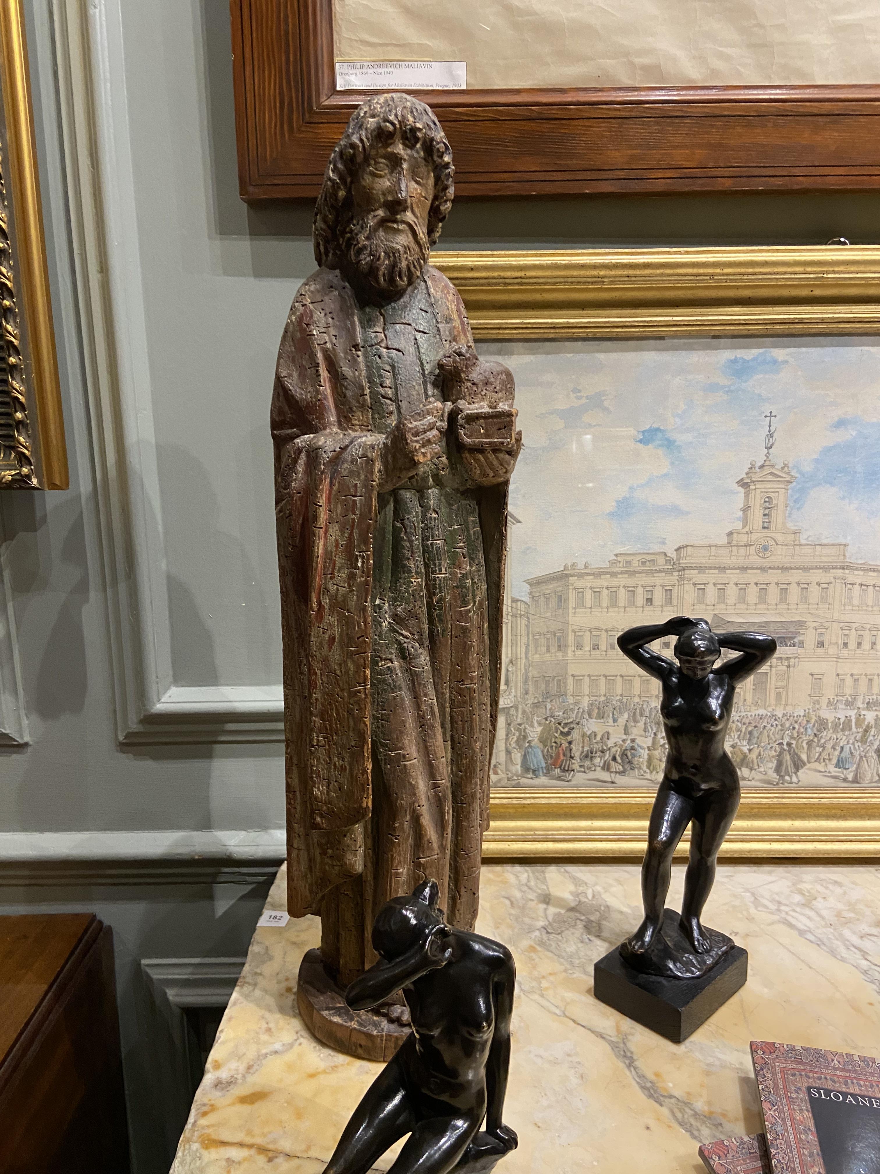 French (or Flemish), Late 15th / Early 16th Century, A wooden statue of St. John the Evangelist hold - Image 3 of 8