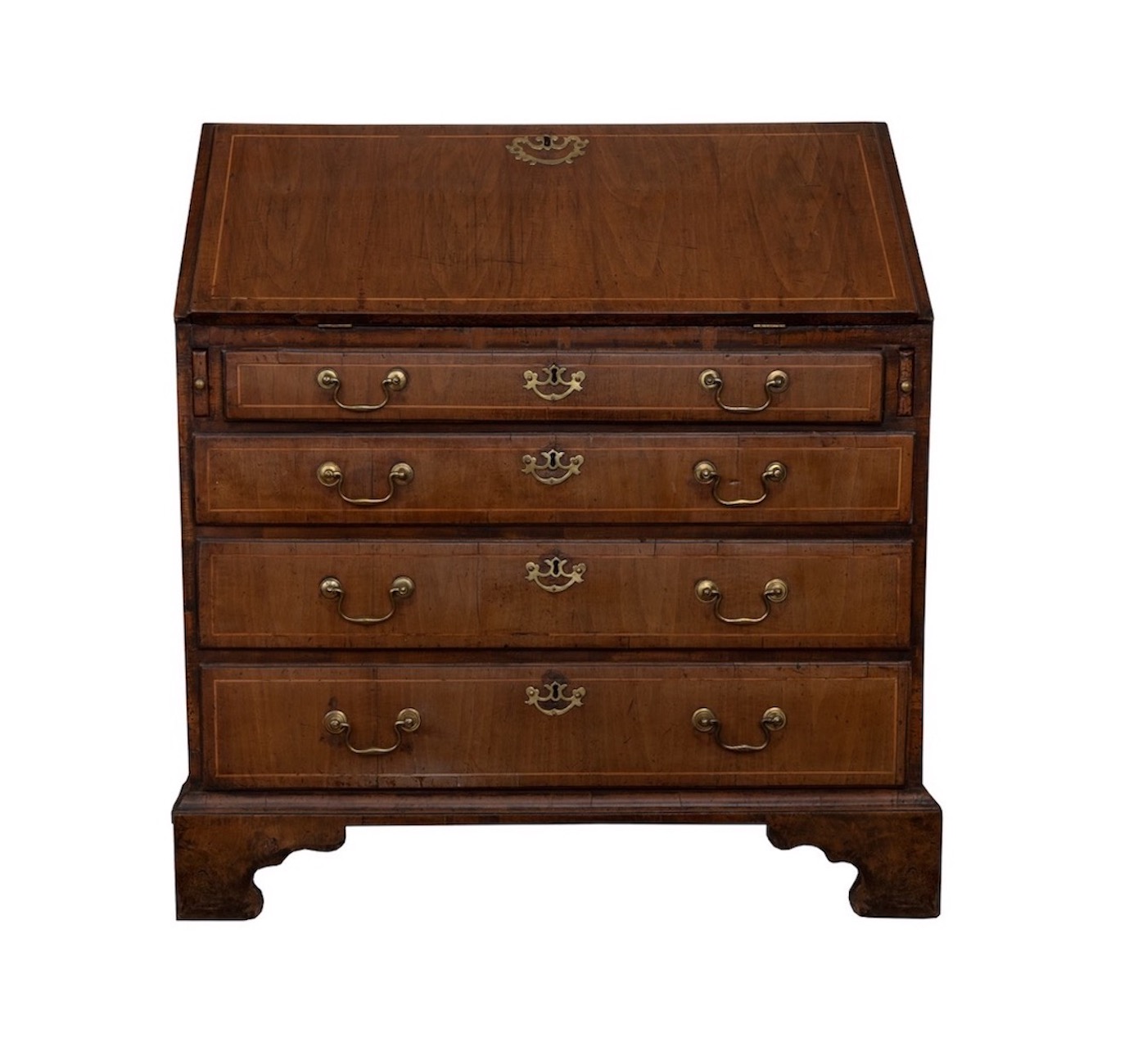 18th Century, A walnut, boxwood strung fall-front bureau