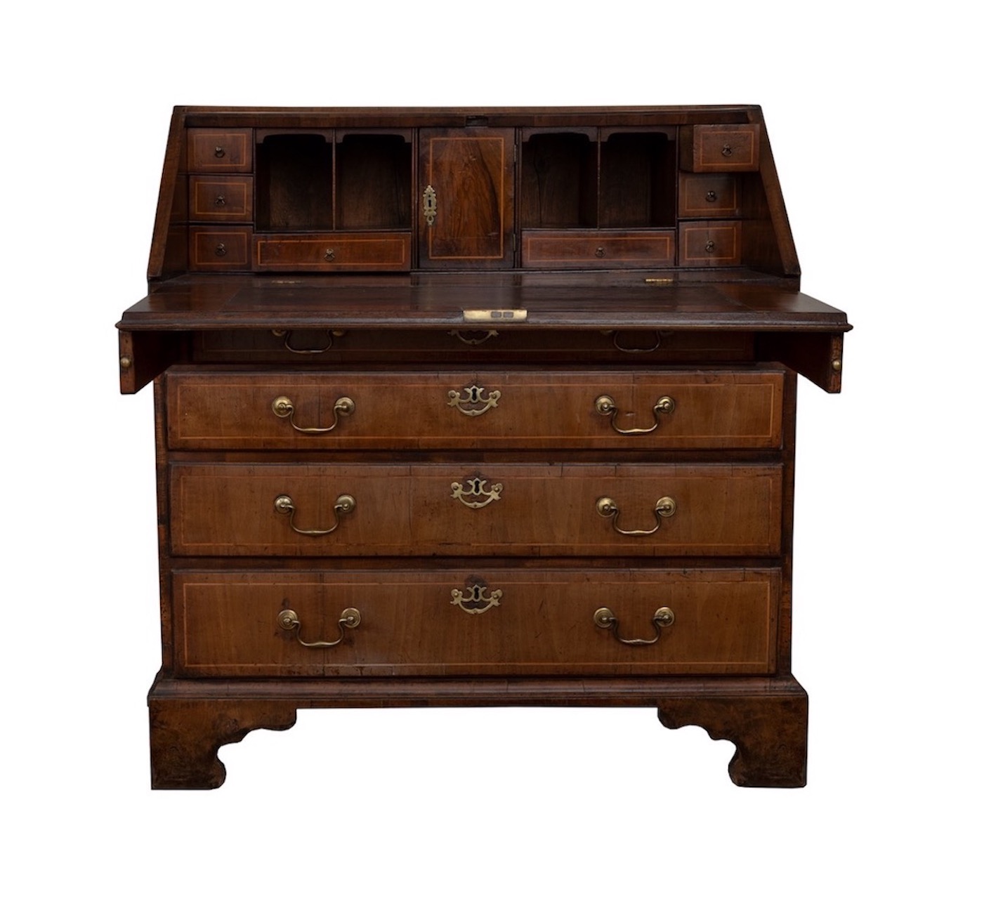 18th Century, A walnut, boxwood strung fall-front bureau - Image 2 of 2