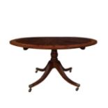 English, 19th Century, A late George III mahogany and satinwood cross-banded breakfast table